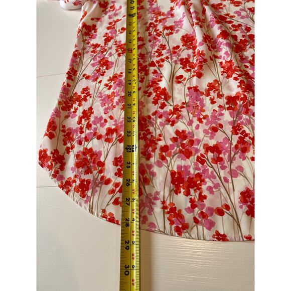 Talbots Popover Blouse Top Sz M Floral Split Neck 3/4 Sleeves Pink Red Cream - Picture 10 of 10